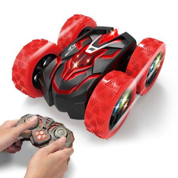 Double-sided RC Stunt Car 360 Rotating 2.4GHz Indoor/Outdoor All-Terrain Rechargeable Electric Toy Cars Gifts For Girls Boys Kids And Adults - Red.