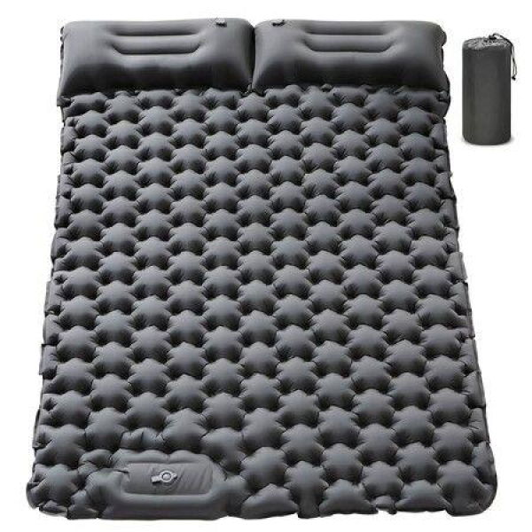 Double Sleeping Pad For Camping - Upgraded Inflatable Ultra-Thick Self-Inflating Camping Pad 2 Person With Pillow Built-in Foot Pump Camping Sleeping Mat For Backpacking Hiking Portable Camping Pad (Grey)