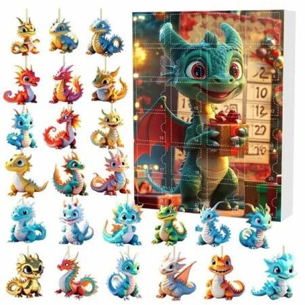 Dragon 2D Acrylic Pendant Ornaments Advent Calendars 24 Days Christmas Countdown Calendars Surprise Boxes Set for Christmas Tree Decor