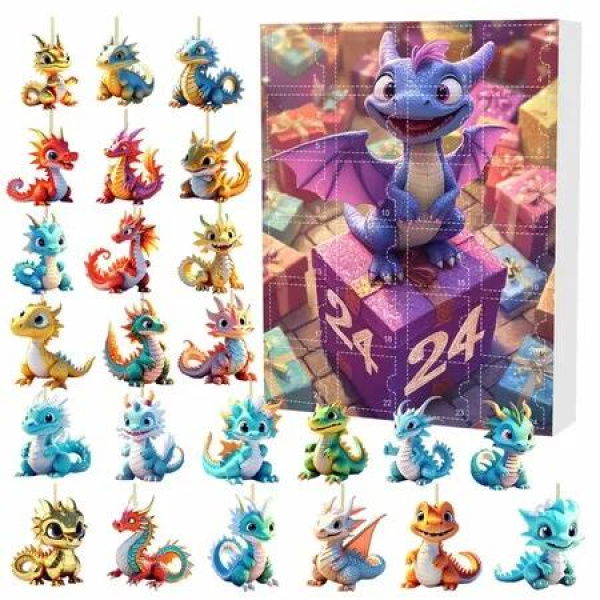 Dragon 2D Acrylic Pendant Ornaments Advent Calendars 24 Days Christmas Countdown Calendars Surprise Boxes Set for Christmas Tree Decor