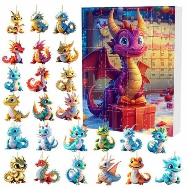 Dragon 2D Acrylic Pendant Ornaments Advent Calendars 24 Days Christmas Countdown Calendars Surprise Boxes Set for Christmas Tree Decor