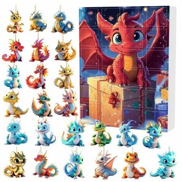 Dragon 2D Acrylic Pendant Ornaments Advent Calendars 24 Days Christmas Countdown Calendars Surprise Boxes Set for Christmas Tree Decor