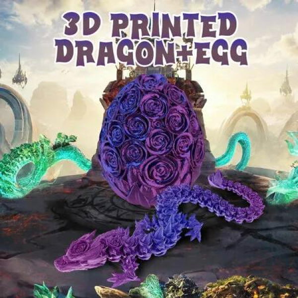 Dragon Egg 3D Printed Rose Easter Eggs Crystal Scale Model Full Articulated Figurine Gifts Fidget Toys for Childrens Birthday Christmas