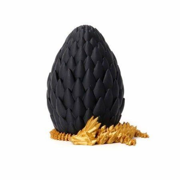 Dragon Egg,Red Mix Gold,Surprise Egg Toy with Flexible Dragon,3D Printed Gift,Articulated Dragon Egg Fidget Toy (Black and Gold,12