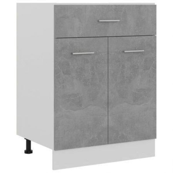 Drawer Bottom Cabinet Concrete Grey 60x46x81.5 Cm Chipboard.