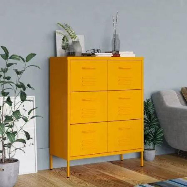 Drawer Cabinet Mustard Yellow 80x35x101.5 cm Steel