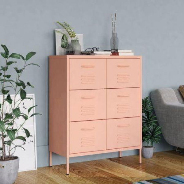 Drawer Cabinet Pink 80x35x101.5 Cm Steel.