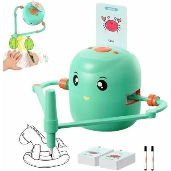 Drawing Robot for Kids,Interactive Educational Drawing Robot for Kids,Montessori Learning Toy with 100 Word Cards Color Green