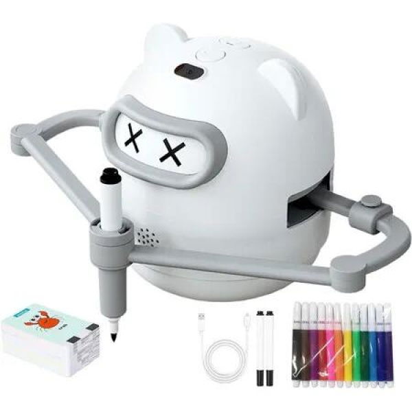 Drawing Robot Toy Interactive Educational Drawing Machine with 100 Word Cards, Interactive Art Activity for Kids Learning