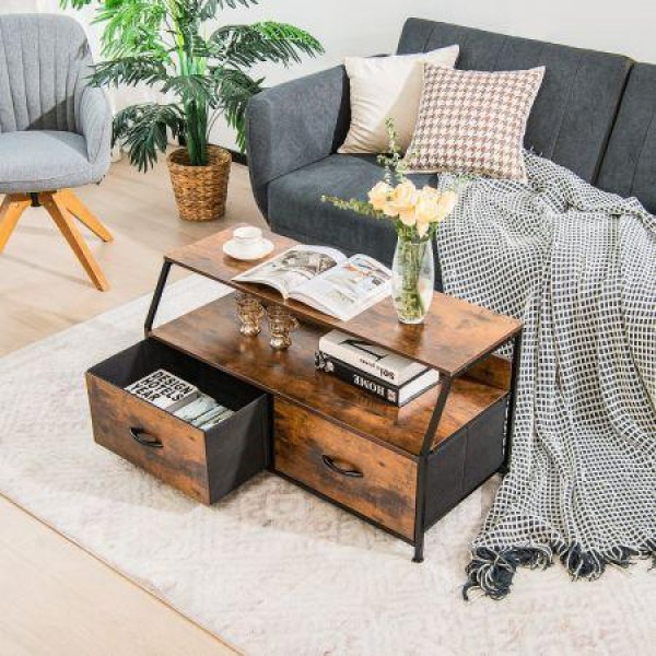 Dresser Organizer Unit With 2 Fabric Drawers & Open Shelves