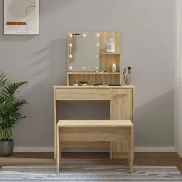 Dressing Table Set with LED Sonoma Oak Engineered Wood