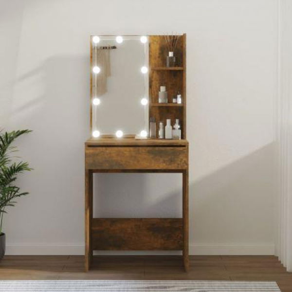 Dressing Table With LED Smoked Oak 60x40x140 Cm