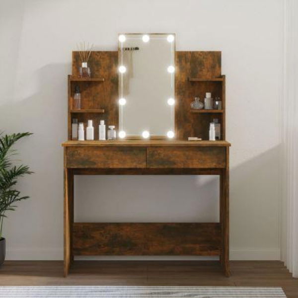 Dressing Table With LED Smoked Oak 96x40x142 Cm