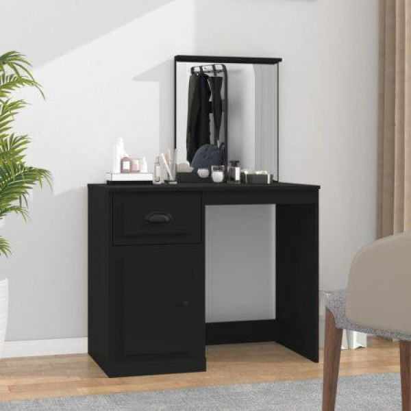 Dressing Table With Mirror - Black - 90x50x132.5 Cm - Engineered Wood