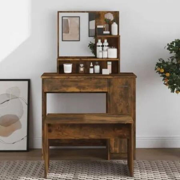 Dressing Table with Mirror Smoked Oak 86.5x35x136 cm