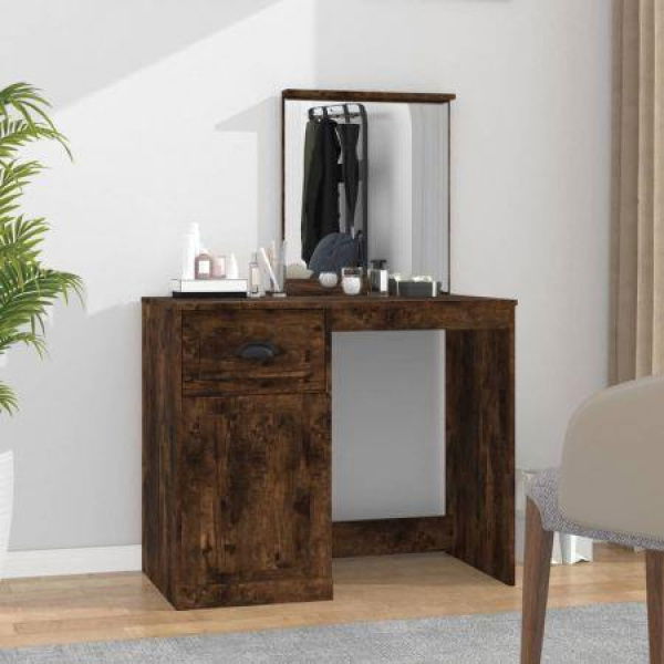 Dressing Table With Mirror Smoked Oak 90x50x132.5 Cm Engineered Wood.