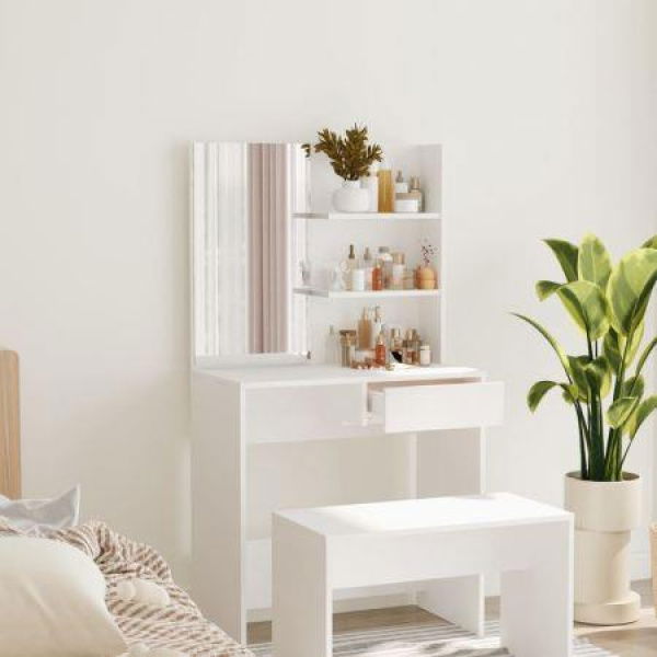 Dressing Table With Mirror - White - 74.5x40x141 Cm