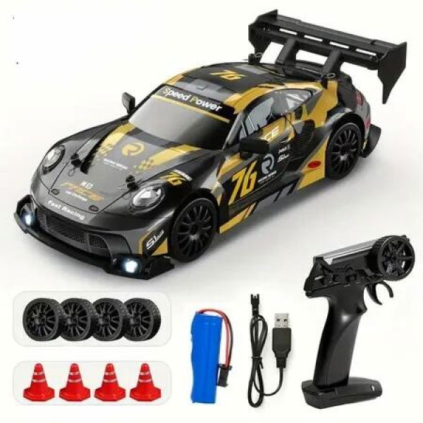 Drift RC Car 1:24 Scale 4WD 2.4GHz High-Speed Remote-Control Racing Car with Flashing Lights,Dual Tires Racing and Drift Wheels Toy Car for Boys