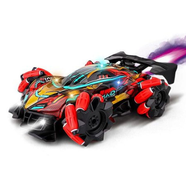 Drift RC Car With LED Lights And Music 2.4G Glove Gesture Radio Remote Control Spray Stunt Car 4WD Electric Toys For Kids (Red)