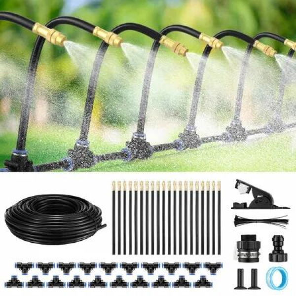 Drip Irrigation System 25m Automatic Garden Watering Misting Kit 360 Degree Adjustable Spray Tubing Sprinkler Nozzles Plant Greenhouse Lawn Raised Bed