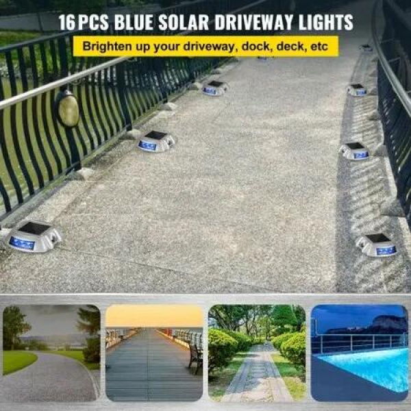 Driveway Lights 16-Pack Solar Driveway Lights with Switch Button Solar Deck Lights Waterproof Wireless Dock Lights 6 LEDs for Path Warning Garden Walkway