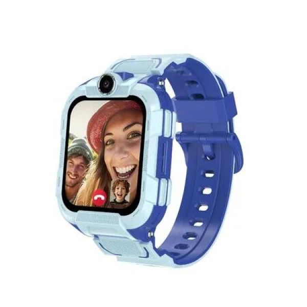 Dual Cameras SOS Call Smartwatch 2-Way Video Call Smart watch Group Chat Remote Listen Geofence Alerts Step Tracker Kids Children Christmas Gift COL BLUE