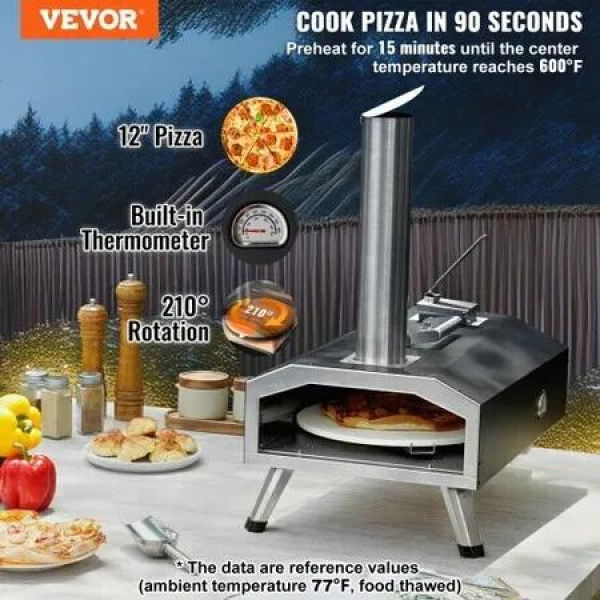 Dual Fuel Pizza Oven for Outdoor Use 12' Portable Pizza Oven Pellet & Gas Powered Outdoor Pizza Oven with Thickened Cordierite 210 degree Rotating