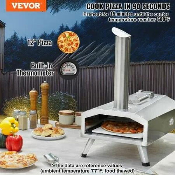 Dual Fuel Pizza Oven for Outdoor Use 12' Portable Pizza Oven Pellet & Gas Powered Outdoor Pizza Oven with Thickened Cordierite Pizza Stone Foldable Leg