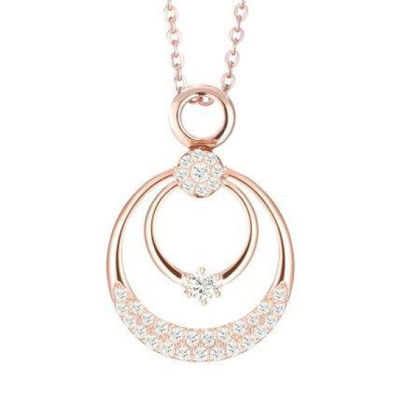 Dual Halo Circle Necklace Pendant Rose Gold Plated Sterling Silver