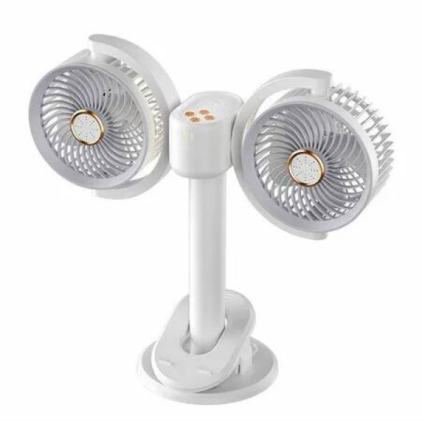 Dual Head Clip on Fan Battery Operated Desk Fans,360 Degree Rotatable Removable 4 Speed Settings Small Cooling Air Fans for Car Table Office Desk Dorm