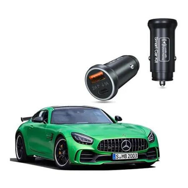 Dual Port Fast Car Charger with GPS Tracker for Car, 18W USB C and USB A, Real?Time Vehicle Locator via App, No Subscription, Compatible with IPhone