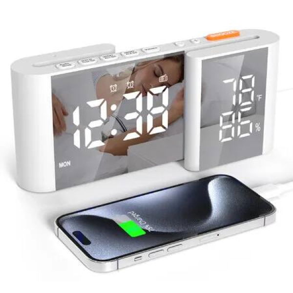 Dual Screen LED Digital Alarm Clock with FM Radio Temperature and Humidity Display