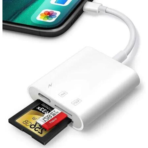 Dual Slot SD Card Reader for iPhone, iPad, Trail Cameras, and SLR Cameras: Plug-and-Play Memory Card Adapter