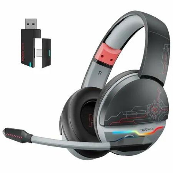 Dual Wireless Gaming Headset with Mic for PS5,PS4,PC,2.4GHz Wireless & Bluetooth 5.3,100 Hr Battery,50mm Drivers,Lightweight & RGB Lighting - DarkRed