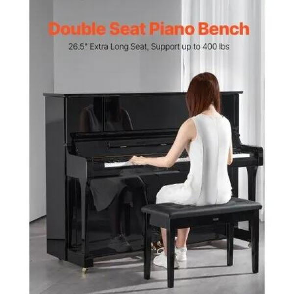 Duet Piano Keyboard Bench Storage Padded Seat Wooden Vanity Bookcase Stool