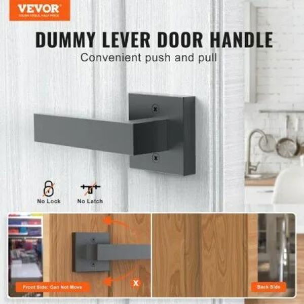 Dummy Door Lever, 2 PCS Non-Turning Single Side Push/Pull Handle, Contemporary Square Door Lever Set, Reversible for Right and Left Sided Doors,For Pantry, Closet, and French Doors, Matte Black