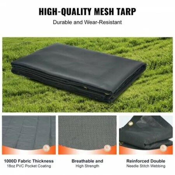 Dump Truck Mesh Tarp, 5 x 14 ft, PVC Coated Black Heavy Duty Cover with 5.5' 18oz Double Pocket, Brass Grommets, Reinforced Double Needle Stitch Webbing Fits Manual or Electric Dump Truck System