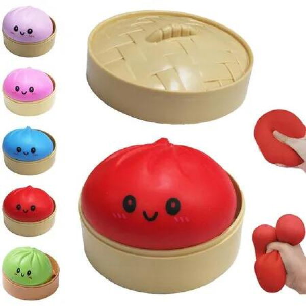Dumpling Squishies Toy,Giant Glitter Dumpling,Colorful Dumplings Stress Balls Fidget Sensory Toy,Squeeze Dough Ball Stress Relief Hand Toys (Red)