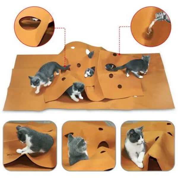 Durable Foldable Cat Play Mat - Scratch-Resistant Hide & Seek Blanket with Holes