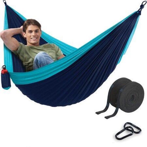 Durable Hammock 400lb Capacity Lightweight Nylon Camping Hammock Chair Double Or Single Sizes W/ Tree Straps And Attached Carry Bag Portable For Travel/Backpacking/Beach/Backyard (Navy Medium)