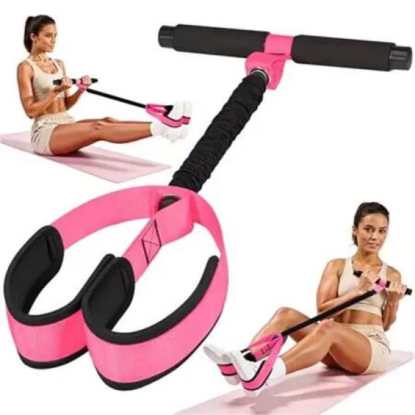 Durable Pedal Resistance Band with Handle,Thickened Latex Tubes and Soft Foam Fabric Foot Pedal,Sit Up Exercise Equipment for Abdomen,Core(Pink)
