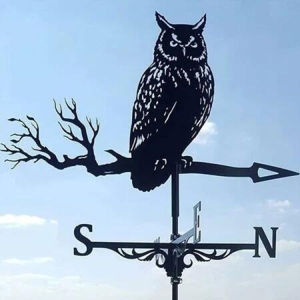 Durable Stainless Steel Owl Weather Vane: Black Spray Paint Finish for Weather Resistance, Perfect for Outdoor Sheds