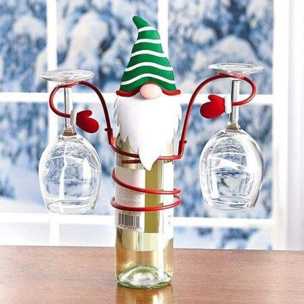 Dwarf Wine Bottle And Glass Holder Christmas Theme