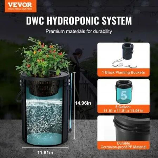 DWC Hydroponics Grow System Deep Water Culture with Top Drip 1 Bucket 20L