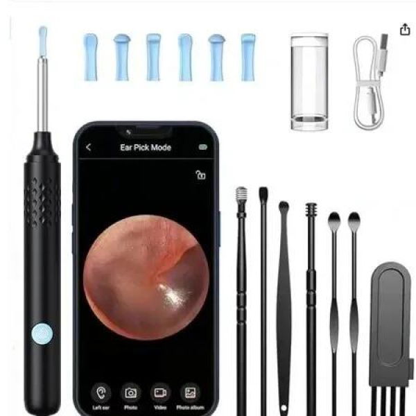 Ear Wax Removal, Ear Cleaner with 7 Piece Set, Ear Wax Removal Tool, Camera with 1080P Ear Otoscope and 6 LED Lights, Wireless Ear Pick,Black