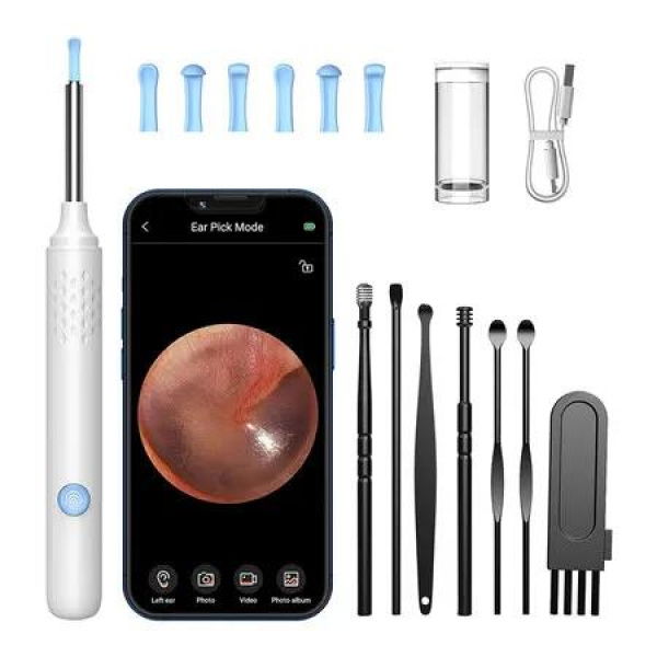 Ear Wax Removal, Ear Cleaner with 7 Piece Set, Ear Wax Removal Tool, Camera with 1080P Ear Otoscope and 6 LED Lights, Wireless Ear Pick,White