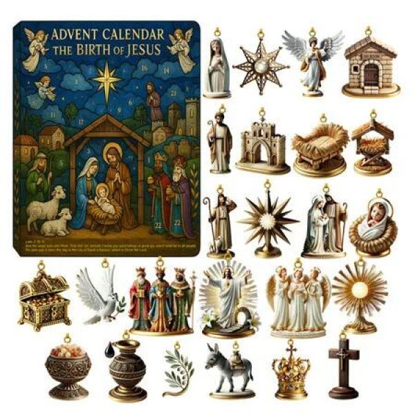 Easter Advent Countdown Calendar, 24 Days Christmas Ornament with 2D Acrylic Hanging Pendant for Christmas Tree Decor Holiday Gifts