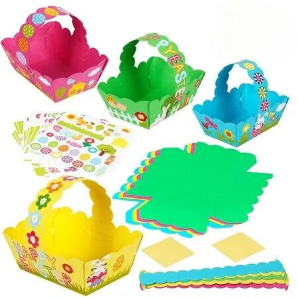 Easter Basket,DIY Easter Nest,Gift Baskets with Easter Bunnies and Chick Stickers,Easter Gifts for Kids,Easter Decoration