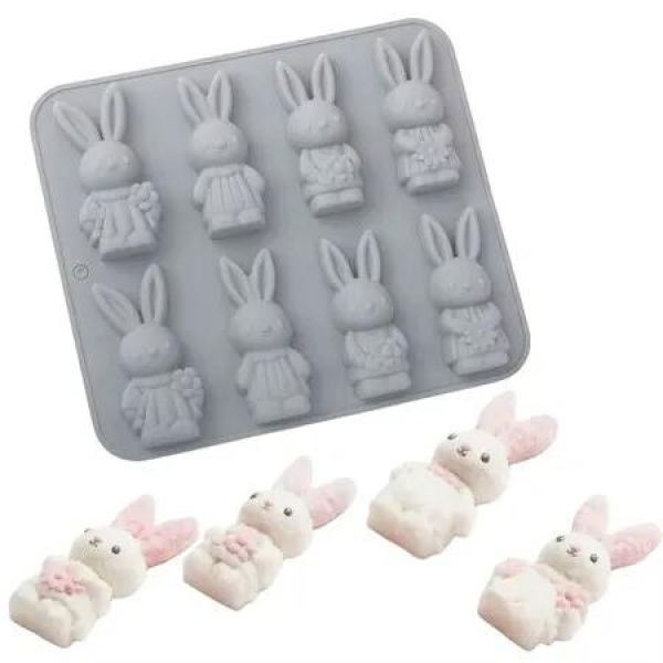 Easter Bunny Design Silicone Chocolate Molds Cake Moulds Surprise 3D Rabbit Silicone Bakeware for Baking Easter Day Dessert Color Grey