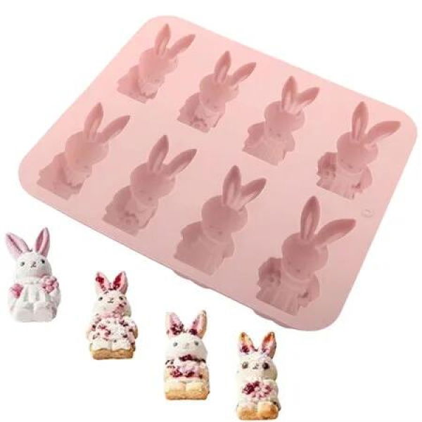 Easter Bunny Design Silicone Chocolate Molds Cake Moulds Surprise 3D Rabbit Silicone Bakeware for Baking Easter Day Dessert Color Pink